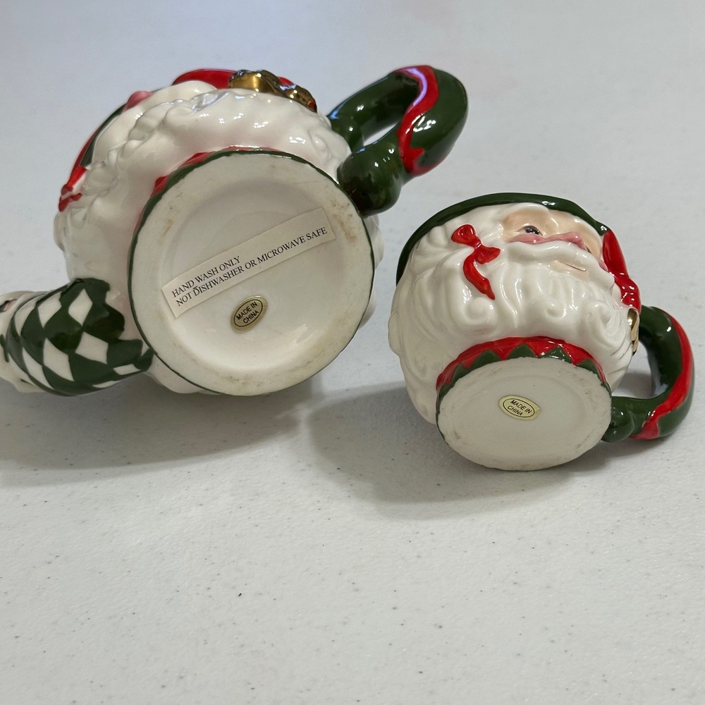 Ciao Claus Santa Harlequin Tea Set Ceramic Teapot & Cup Christmas Seasonal Decor - Picture 6 of 10